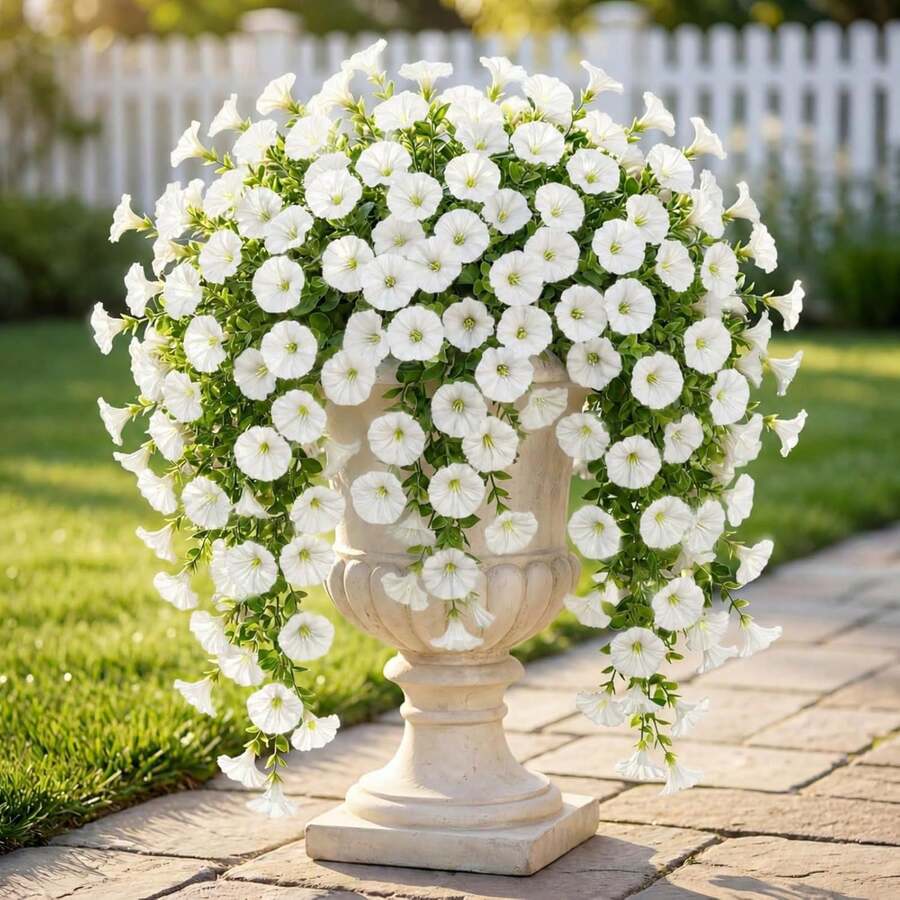 2/4/6/8pcs Hanging Artificial Silk Flower Vine Green Eucalyptus Plants, Outdoor UV Resistant, Suitable For Wedding, Porch, Living Room, Office Wall, Patio, Bookshelf, Home Decor - White - View 1