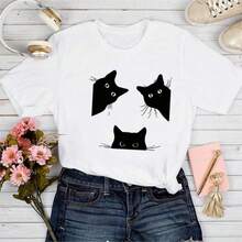2026 Women's Quality Casual Cotton T-Shirt, Women's T-Shirts With Cartoon And Wine Print, Fun And Fashionable Clothes For Spring Summer, Elegant Women's T-Shirt, Printed T-Shirt For Girls, Unisex Basic T-Shirt - 白色 11 - 查看 1