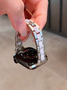 1条女士奢华小巧金属树脂腰带，兼容表带44mm、40mm、42mm、46mm、38mm、49mm、41mm、45mm，设计优雅，兼容Series 11、10、9、8、7、SE、6、5、4、3、Ultra、2、1，是送给女性的绝佳礼物。 - 星光色 - 查看 2