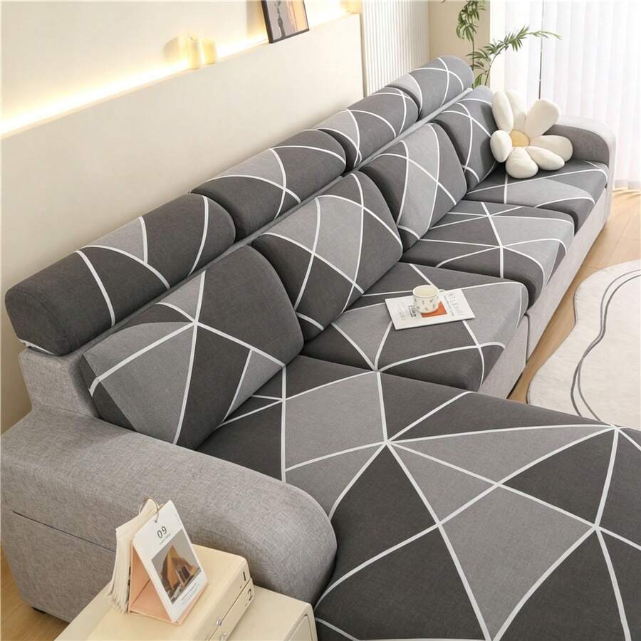Funda de cojín de asiento de sofá elástica estampada, funda de sofá en forma de L, funda de cojín de respaldo de sofá separada, protector de muebles, funda de cojín de sofá elástica - Gris Oscuro - Ver 1