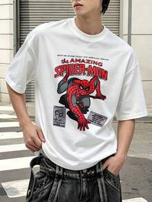 Marvel Marvel Comics Spider Man Comic Style Print Graphic T Shirt 100 Percent Cotton Men Clothes Men's Shirt Summer Holiday Outfits Marvel Series Men's Gifts Streetwear - 白色 - 查看 3