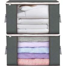 Bolsas de almacenamiento grandes paquete de 2 cubos de almacenamiento de ropa organizador de armario contenedores de almacenamiento con asas duraderas de tela gruesa para cobija de ropa de cama de 90 l - Gris - Ver 9