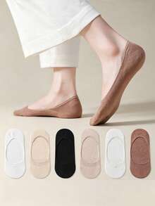 3/7 pares de calcetines invisibles de barco de unicolor para mujer, cómodos y versátiles, minimalistas antideslizantes, calcetines de unicolor adecuados para el uso diario en verano - Multicolor - Ver 1