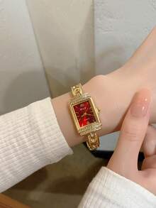 1pc Women's Elegant Gold Bangle Watch, Small Durable Fashion Square Dial, Charming Women's Gift, Suitable For Daily Wear - Gold - View 4