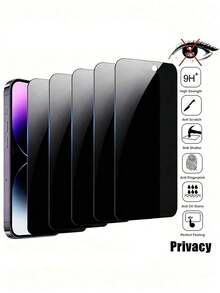 CASECOPS 5pcs Privacy Tempered Glass Screen Protector, Privacy Protection, Full Screen Coverage, Anti-Scratch Anti-Shock, Easy Installation, Compatible With IPhone 17 Pro Max/17 Air/16E/16 Pro Max/16 Pro/16 Plus/16/15 Pro Max/14 Pro Max/14/13 Pro/12/11 Series - 5pcs - View 24