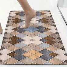 1 pieza Alfombra de cocina con estampado de patchwork geométrico estilo Morandi, alfombra antideslizante para el piso, alfombra decorativa para fiestas y vacaciones, alfombra a prueba de aceite, alfombra de secado rápido, adecuada para cocina, pasillo, baño, lavandería, decoración del hogar - Multicolor - Ver 9