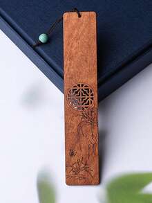 1 Set Of 4pcs Simple Carved Wooden Bookmark Gift Box With Chinese Style Plum Blossom Orchid Bamboo Pattern Bookmark Reading Tools Retro Stationery Supplies - A - View 9