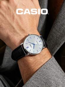 銀色錶盤商務休閒手錶 30M 防水極簡主義皮革男錶,CASIO MTP-VT01L-7B1 - 白色 - 查看 2