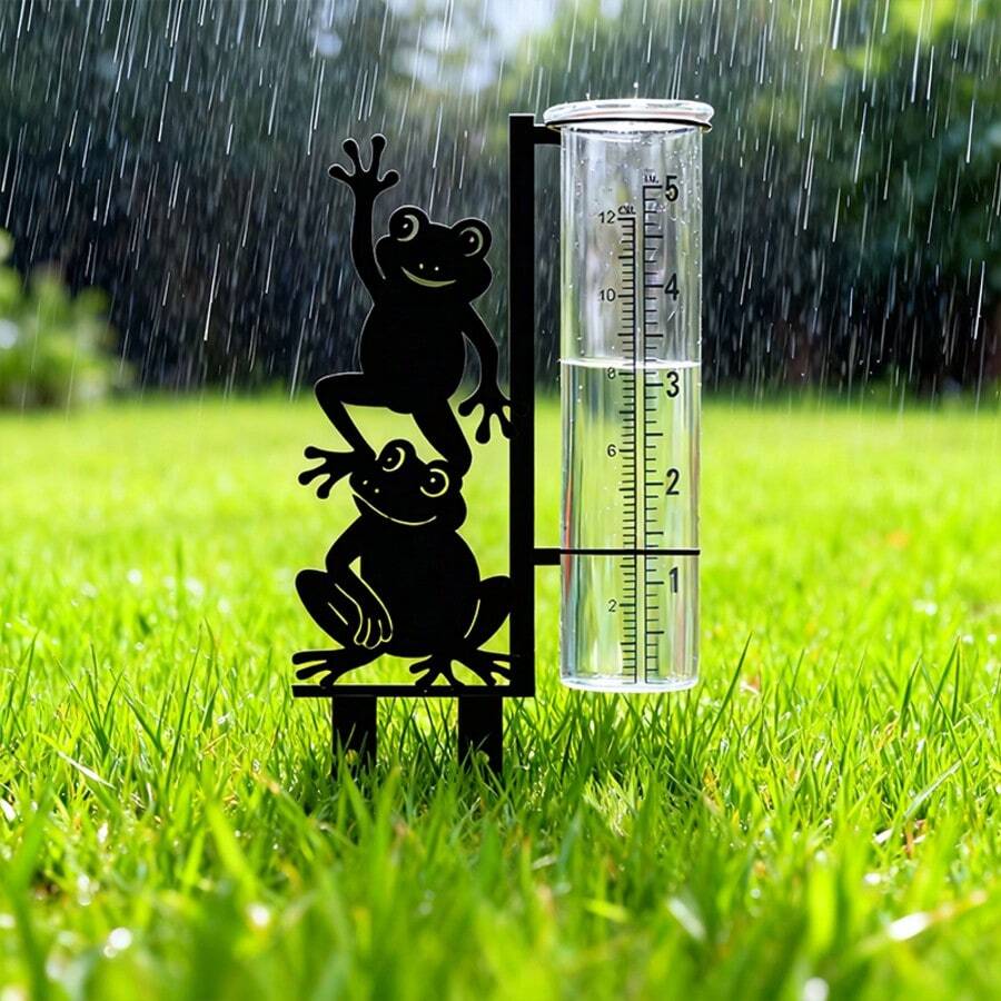 青蛙圖案戶外雨量計(含玻璃量杯),大容量金屬框架雨量計,適用於花園、院子、花盆、露台和草坪,美觀穩定且耐用設計 - C - 查看 1