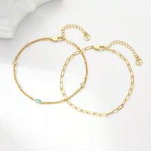 Tobilleras para Mujer de Oro de con Ópalo Marquise, Tobilleras en Capas que No se Deslustran, Joyeríde Playa de Verano, Regalo - Oro - Ver 5