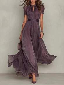 Spring Dress With Wavy Edges, Elegant European Fashion Style - Purple - View 7