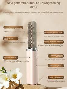 Wireless Bangs Comb USB Rechargeable Mini Straightening Comb Heating Straightening Comb Unisex Styling Straightening Comb - Multicolor - View 5