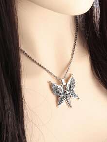 1PC Retro Gothic Skull Butterfly Pendant Necklace For Men And Women Punk Motorcycle Riding Jewelry Gift - Fashion - View 8