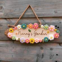 Personalized Floral Garden Sign, Customized Engraved Wooden Stake, Rustic Hanging Decor, Thoughtful Gift For Grandma, Fall Decor - Khaki - View 4