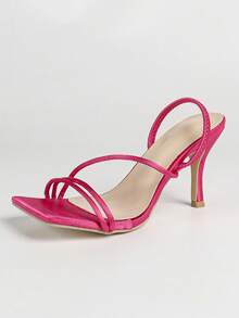 Women's Rose Red Square Toe Stiletto High Heel Sandals, Open Toe Sexy Party Fashion Minimalist Comfortable High Heels, Easy To Wear, Height Enhancing And Leg-Lengthening Women's Sandals, Size Runs Small - Hot Pink - View 4