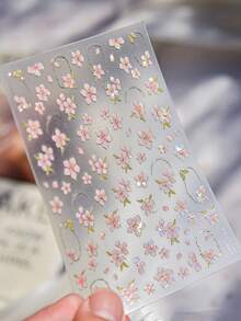 1sheet Elegant Pink Flower Rose Colourful Gentle Petal Peach Blossom Metal Shiny Self Nail Art Sticker Decoration Manicure Decal Nail Stickers - Multicolor - View 8