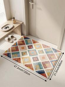 1 pieza Alfombra de sala de estar con patrón de diamante multicolor, adecuada para cocina, comedor, dormitorio, decoración de vacaciones, interior/exterior, oficina, vestíbulo, felpudo antideslizante, alfombra de baño, pasillo, área de estudio y juegos - Multicolor - Ver 16