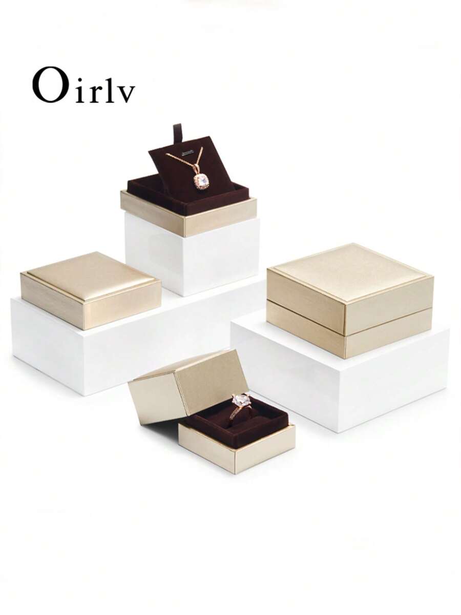 Oirlv 香檳色戒指珠寶禮品盒,珠寶收納盒,戒指收納盒,小型紙板禮品盒,適合聖誕節、生日、週年紀念、情人節和母親節 - 香檳色 - 查看 1