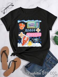 Camiseta Casual de Vacaciones para Mujer, Estilo Y2K, Elegante y Hermosa, de Algodón Puro, Camiseta de Moda para Mujer, Top de Manga Corta, Estilo Hip-Hop Urbano, Casual, Transpirable, Estampada, para Playa, Viajes, Gimnasio, Verano, Deportes al Aire Libre, Regalo, Estampado Estilo Amalfi, Elemento de Sardinas y Mariscos, Estilo de Viaje y Vacaciones, Lleno de Diseño, Adecuado para Uso Diario, Camiseta de Talla Grande para Salir y Vestir en la Calle. - Rojo - Ver 8