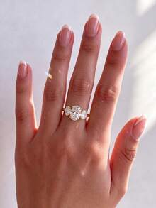 1枚椭圆形订婚戒指，精致女士结婚首饰，925纯银经典立方氧化锆戒指，优雅新娘首饰，求婚承诺戒指，结婚周年纪念礼物 - 橢圓 - 查看 4