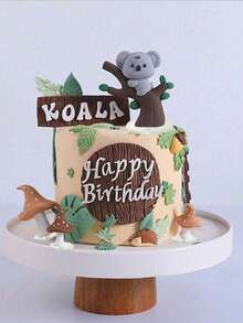 Decorazioni per torte a tema foresta, decorazioni per torte in gomma morbida con animali della giungla, scoiattolo, cervo, riccio, koala, fungo, foglia, erba, adatte per battesimo, gender reveal, decorazioni per torte di compleanno, decorazioni per torte a tema foresta e giungla (si prega di utilizzare con vassoio) - Multicolore - Visualizzare 4