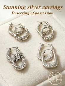 2/6/12pcs Silver Stainless Steel Earring Set, Suitable For Women, Exquisite Elegant Women's Stud Earrings - Fashion Minimalist Style Design, With Fashion Asymmetric Shape, Suitable For Daily Wear And Party Occasions. Silver Jewelry, Stainless Steel Earring Set, Summer Jewelry For Women - Stainless Steel Set - View 3