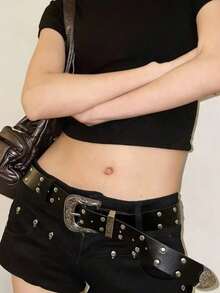Y2K American Hot Girl Retro Versatile Belt, Carved Rivet Buckle Fashion Belt, Suitable For Daily Wear, Dating, Valentine's Day And Other Occasions. - Multicolor - View 2