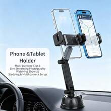 New Dual Phone & Tablet Holder With Large Suction Cup, Car Mount, Kitchen & Bathroom Stand - One Size - View 2