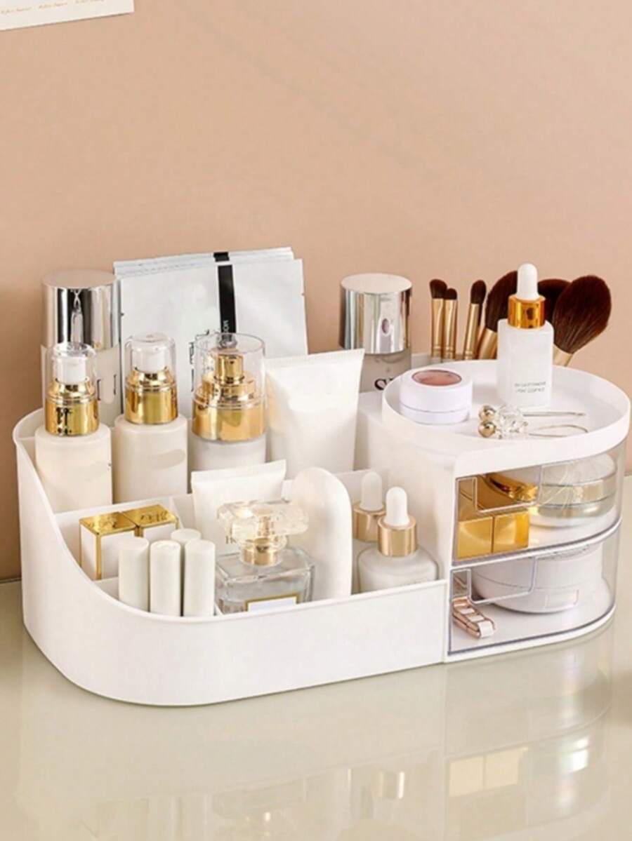 Organizador de cosméticos multicolor para escritorio, estante de almacenamiento para maquillaje y cuidado de la piel, caja de clasificación de lápices labiales, organizador de maquillaje de sobremesa con cajones, caja de almacenamiento para cuidado de la piel - Blanco - Ver 1