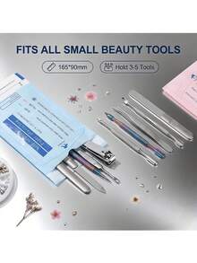 200 pièces/Pack Sacs de nettoyage pour outils à ongles, auto-scellants, plusieurs tailles disponibles, sacs de rangement sans odeur, convenant pour les outils à ongles, les outils de pédicure, les outils de tatouage, les outils dentaires, les fournitures pour ongles, les outils d'art des ongles. Fournit une protection stérile après stérilisation, prévient la contamination croisée, consommables de désinfection essentiels pour les salons de manucure, les studios de tatouage, les cliniques dentaires et l'utilisation quotidienne - Bleu azur - Voir 8