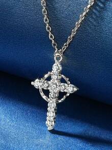 XUJIA 1Pc Of 925 Sterling Silver Cross Pendant Necklace 3mm*11pcs Round Moissanite Necklace Wedding & Baptism Anniversary Religious Jewelry Gifts - PMO-301 - View 3