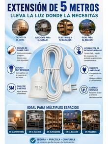 2 piezas 5M Zócalo de luz colgante con cable de alimentación Con enchufe interruptor Zócalo de lámpara E27 Cable de luz,Cable de Extensión & Interruptor de Encendido/Apagado ,Cable de Soporte de Bombilla de Energía, para Proyectos de Iluminación. - 2 piezas - Ver 8