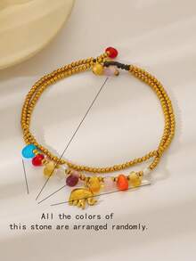 1pc Bohemian Style Turquoise Wax Rope Woven Anklet With Elephant & Starfish Charms, Suitable For Women's Daily And Festival Wear, Especially Suitable For Summer Vacation - Multicolor - View 8