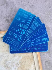 5pcs Nail Art Transfer Geometric Line French Flower Plaid Nail Stamping Templates DIY Nail Art Tools - Silver - View 4