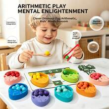 Wooden Dinosaur Egg Math Arithmetic Board Set, Bead Counting & Color Matching Number Sense Toy With Tweezers & Spoon, Montessori Early Learning Math Manipulative, Fine Motor & Hand-Eye Coordination Educational Game, Perfect Birthday Gift - Multicolor - View 3