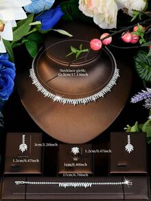 1 Set de 4 Piezas de Joyería Artesanal Pesada con Circonita en Forma de Marquise y Abanico / Accesorios para Vestido de Novia, Vestido de Boda, Vestido de Brindis y Vestido de Noche - Plateado - Ver 7