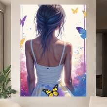 Enmarcado 1  moderno enmarcado para pared: Mujer elegante con mariposas, diseño vibrante en acuarela, perfecto para la sala de estar, el dormitorio o la oficina | Regalo ideal para fiestas y ocasiones especiales, marco decorativo, decoración estética para el hogar. - Enmarcado - Ver 3