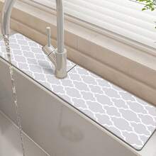 1pc Plaid Artistic Sink Faucet Absorbent Mat, Drainage Mat, Kitchen, Bathroom Sink, Countertop, Drainage Mat, Diatomaceous Earth Washbasin, And Trimmable Quick-Dry Mat. - Multicolor - View 4