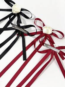 4pcs/Set Pinzas de Pelo con Lazo Negro y Rosa Blanca para Mujer, Adecuadas para Cualquier Ocasión, Pinzas de Garra - Multicolor - Ver 2