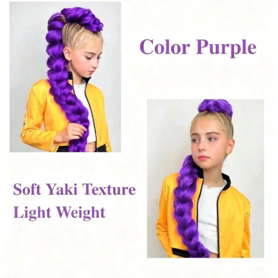 1 paquete de 26 pulgadas de cabello sintético morado pre-estirado para trenzas de ganchillo, con textura gruesa