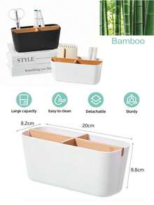 1 pieza Caja organizadora de cables de madera de bambú, organizador de cables de datos, caja de almacenamiento de cables de alimentación, caja de clasificación, estante de cables de computadora, caja de enchufes - Multicolor - Ver 8
