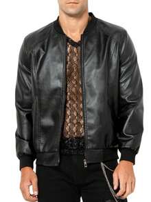 Thin PU Leather Jacket For Men, Collar, Fashion Motorcycle Jacket, Biker, Autumn - 黑色 - 查看 8