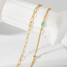 Tobilleras para Mujer de Oro de con Ópalo Marquise, Tobilleras en Capas que No se Deslustran, Joyeríde Playa de Verano, Regalo - Oro - Ver 6