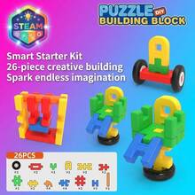 26-40pcs Building Blocks Educational Toy Set With Connectors And Wheels, Creative Back To School Party Gift For Kids, Random Colors And Shapes - Educational Interlocking Building Blocks (33 Pieces) - View 5