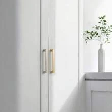 Fanruier 6pcs Modern Brushed Nickel/Copper Color Aluminum Alloy Cabinet Pulls, Minimalist Kitchen Cabinet Drawer Handles, Wardrobe Closet Furniture Hardware - A - View 2