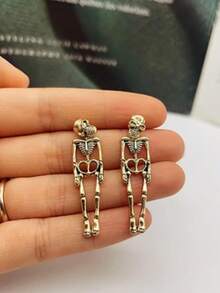 Avant-Garde Skeleton Bone Drop Earrings, Suitable For Halloween And Punk Style - Gold - View 4
