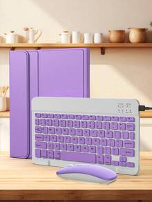 Shockproof Solid Color Wireless Keyboard & Mouse Set For IPad 5/6/7/8/9/10, Pro 11, Air 1/2/3/4/5/6, Detachable Wireless Keyboard (150mAh Battery) And Protective Case With Pen Slot Light Purple Spring Easter Gift - Lilac Purple Keyboard+Case+Mouse Set - View 3