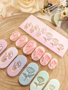 Minimalist Floral Clay Stamp Set - Embossed Flower Pattern Molds For Polymer Clay Earrings, Nail Art, Pendants & Jewelry Making, Suitable For DIY Handmade Crafts, Ceramics & Sculpting | Botanical Relief Texture Clay Tools For Artisan Design - Flower - View 7