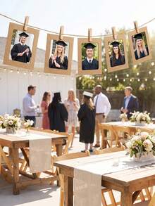 20/10/1pc Vintage Kraft Paper Photo Frame With Clips And Jute Rope, For Banner Home Decor, Suitable For Wedding, Anniversary, Birthday, Holiday Party, Clip-On Photo Display Rack, Multi-Functional Hanging Photo Banner, Suitable For Home And Office Decor - Picture Frame - View 3