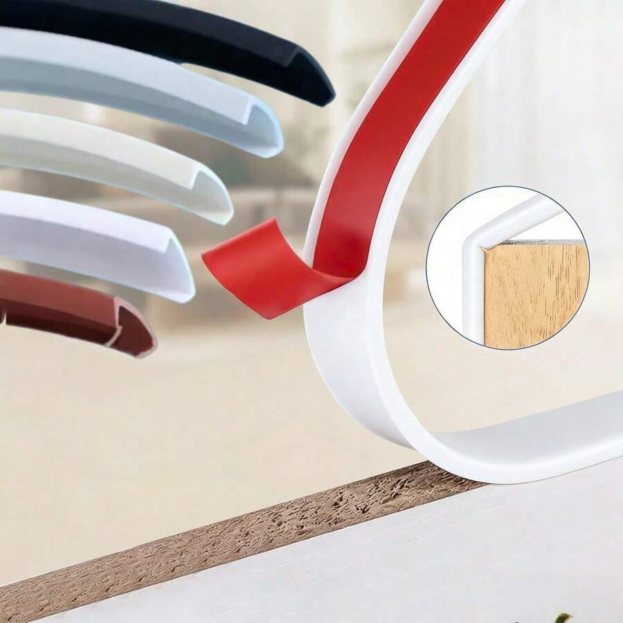1pc 5m/196.85in Self-Adhesive Flexible Furniture Edge Protector, Easy To Install, Suitable For Kitchen And Dining Room Decoration, U-Shaped Edge Strip 1pc|Flexible Edge Protector, Self-Adhesive Veneer Edge Trim|For Countertop, Cabinet, Table Repair - A - View 1